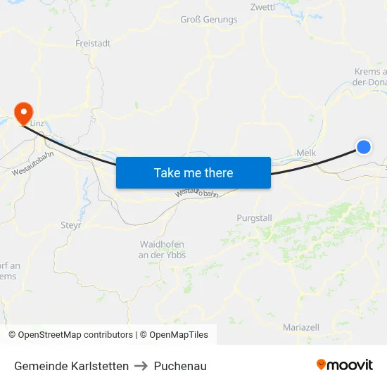 Gemeinde Karlstetten to Puchenau map