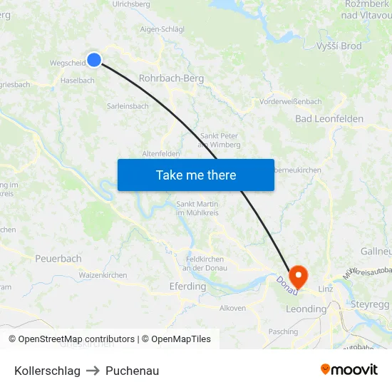 Kollerschlag to Puchenau map