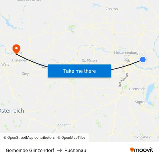 Gemeinde Glinzendorf to Puchenau map