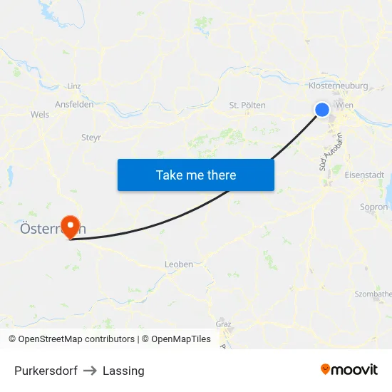 Purkersdorf to Lassing map
