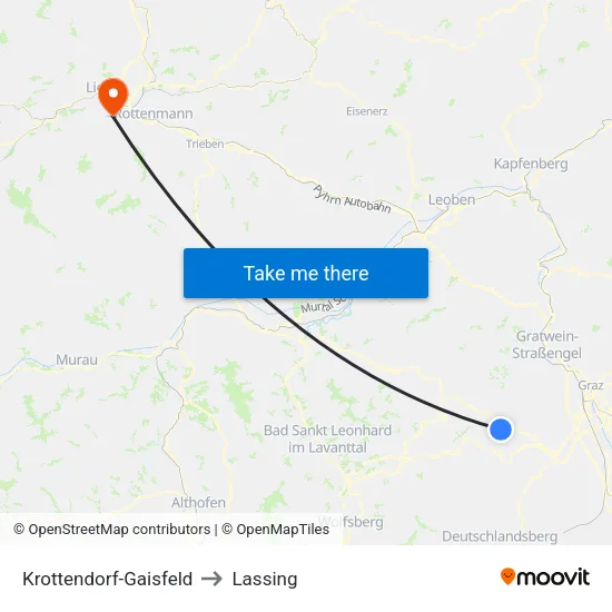 Krottendorf-Gaisfeld to Lassing map