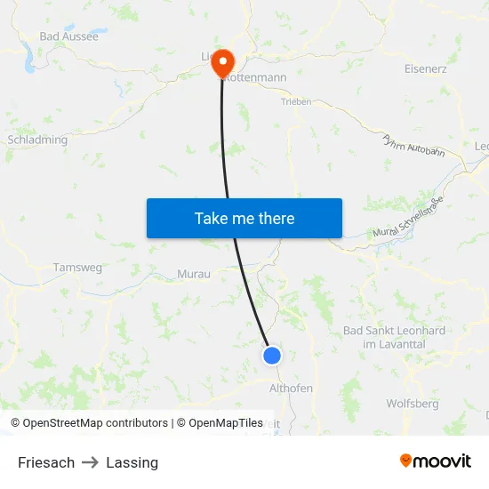 Friesach to Lassing map