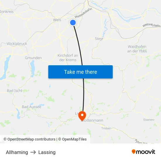 Allhaming to Lassing map