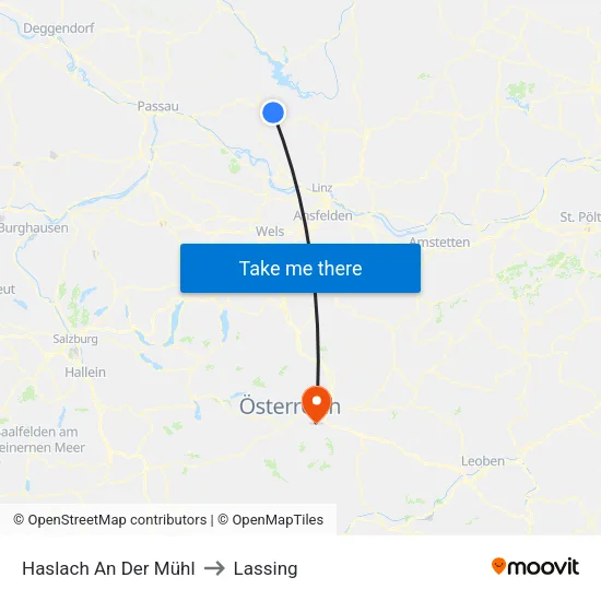 Haslach An Der Mühl to Lassing map