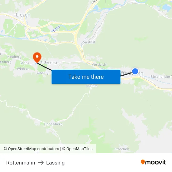 Rottenmann to Lassing map