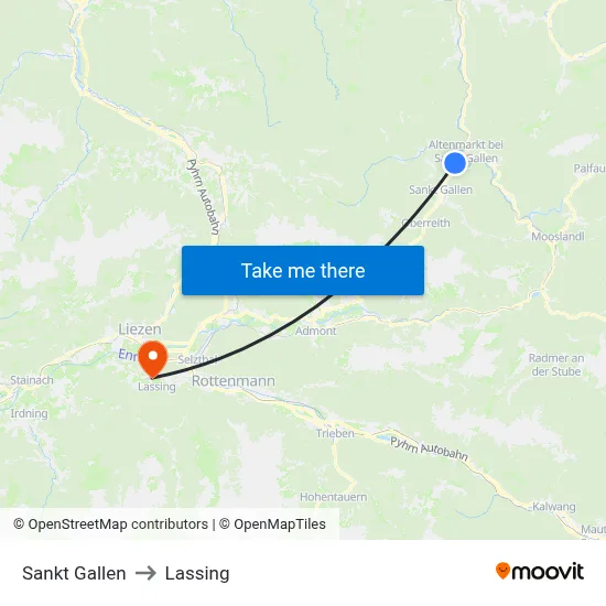 Sankt Gallen to Lassing map