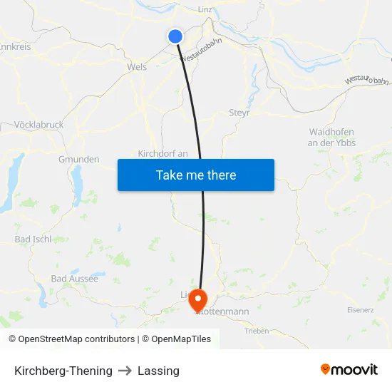 Kirchberg-Thening to Lassing map