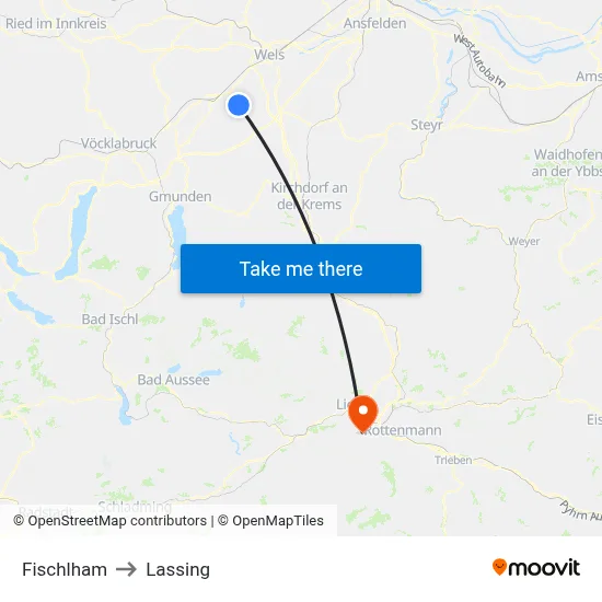 Fischlham to Lassing map