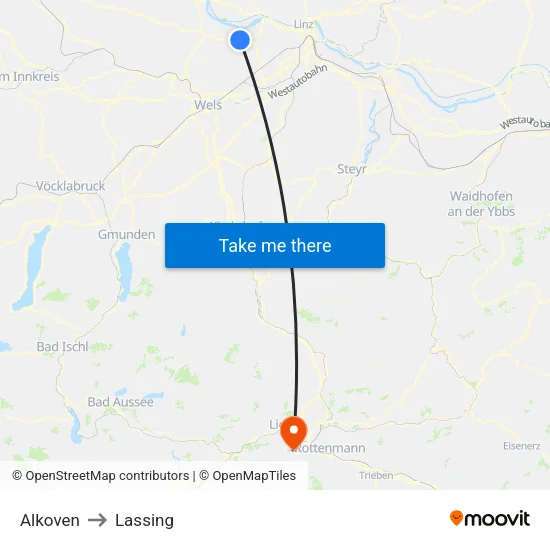 Alkoven to Lassing map