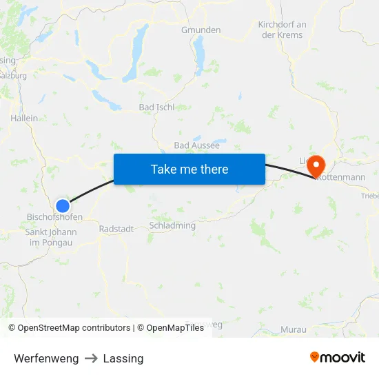 Werfenweng to Lassing map