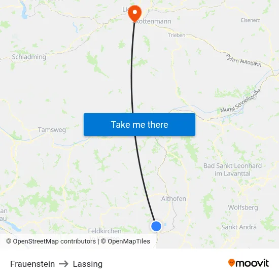 Frauenstein to Lassing map
