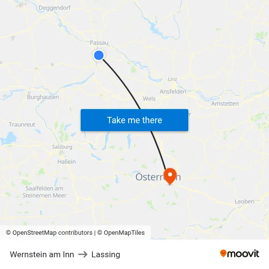 Wernstein am Inn to Lassing map