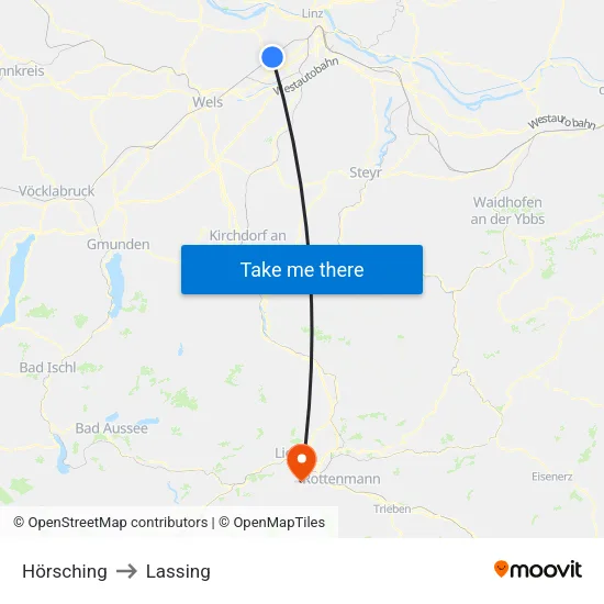 Hörsching to Lassing map