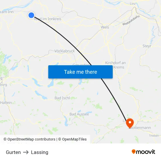 Gurten to Lassing map