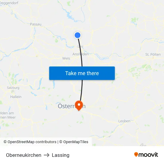 Oberneukirchen to Lassing map