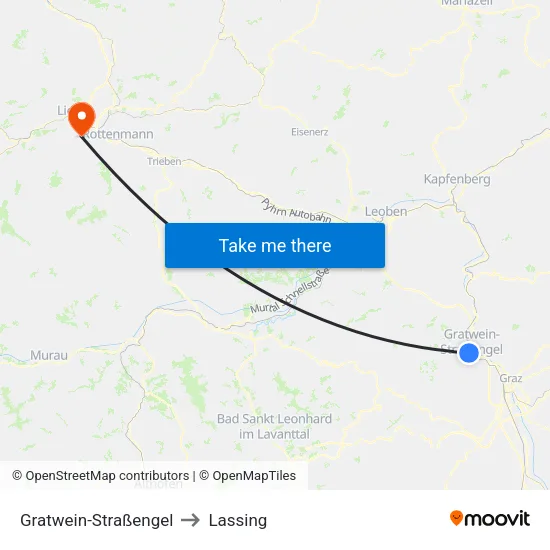 Gratwein-Straßengel to Lassing map