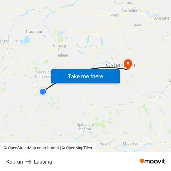Kaprun to Lassing map