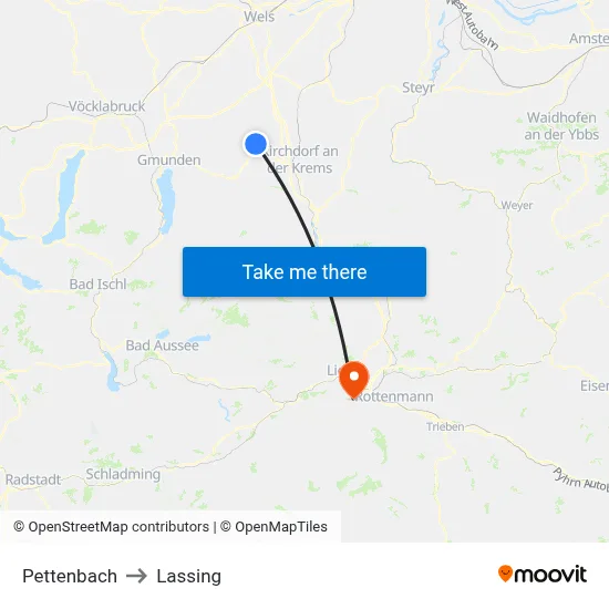 Pettenbach to Lassing map