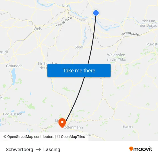 Schwertberg to Lassing map