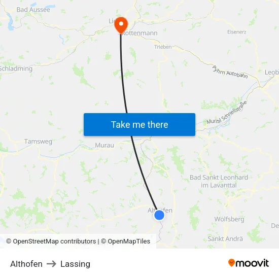 Althofen to Lassing map