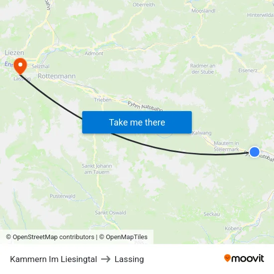 Kammern Im Liesingtal to Lassing map