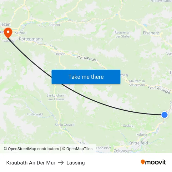 Kraubath An Der Mur to Lassing map