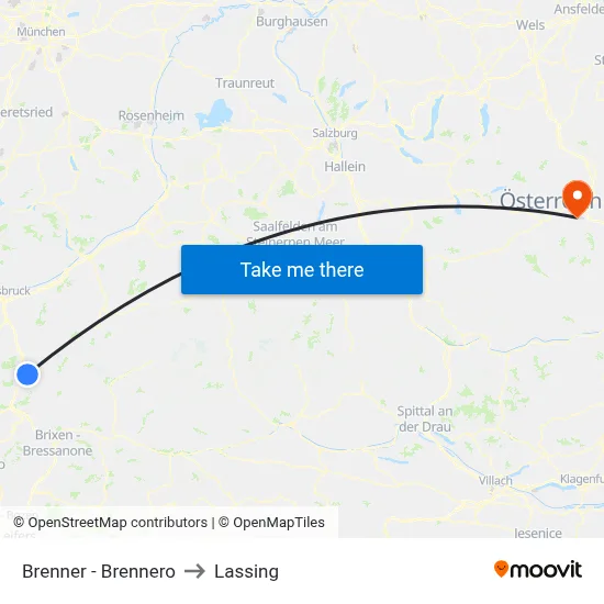 Brenner - Brennero to Lassing map