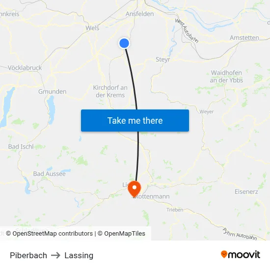 Piberbach to Lassing map