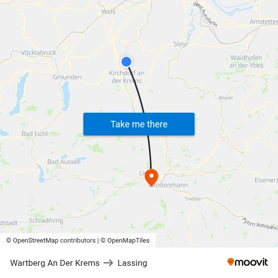 Wartberg An Der Krems to Lassing map