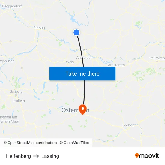Helfenberg to Lassing map