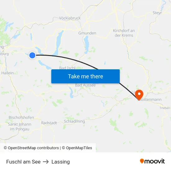 Fuschl am See to Lassing map
