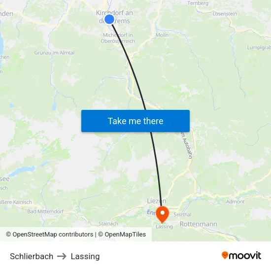 Schlierbach to Lassing map