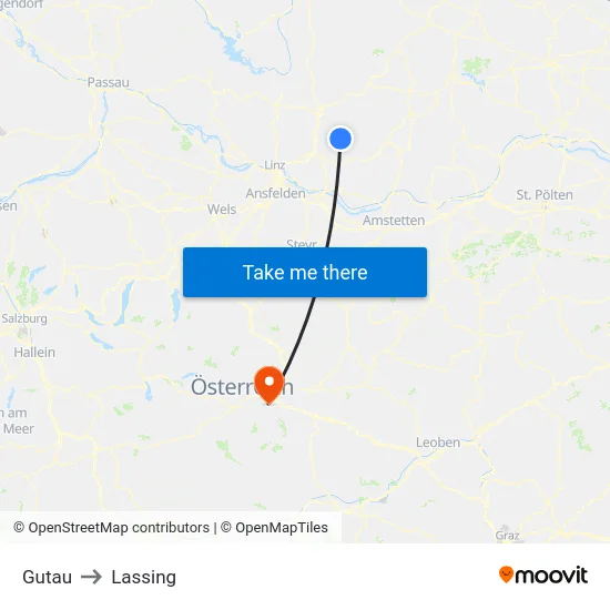 Gutau to Lassing map