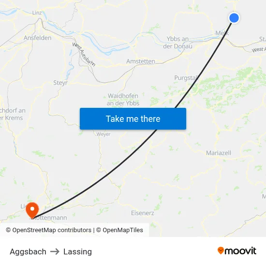Aggsbach to Lassing map