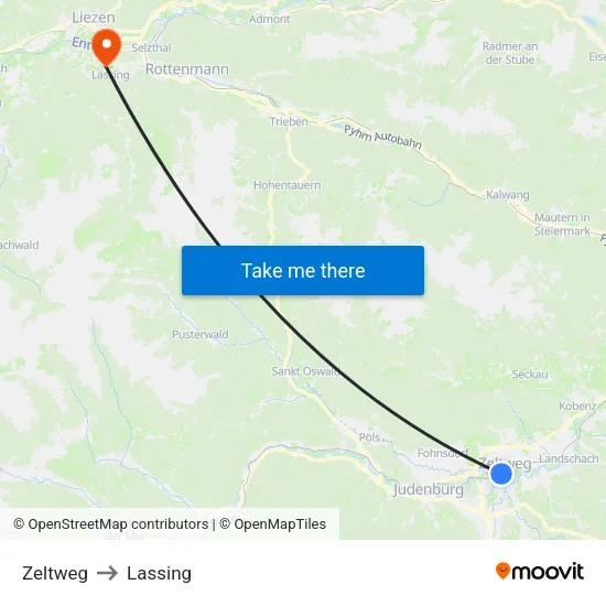 Zeltweg to Lassing map