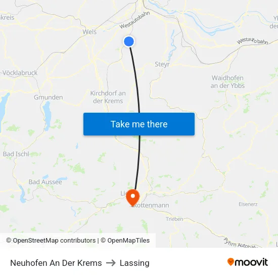 Neuhofen An Der Krems to Lassing map