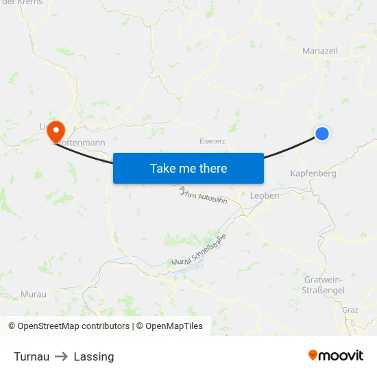 Turnau to Lassing map