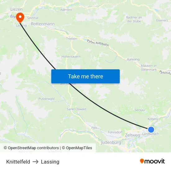 Knittelfeld to Lassing map