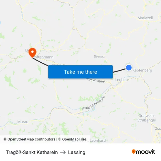 Tragöß-Sankt Katharein to Lassing map
