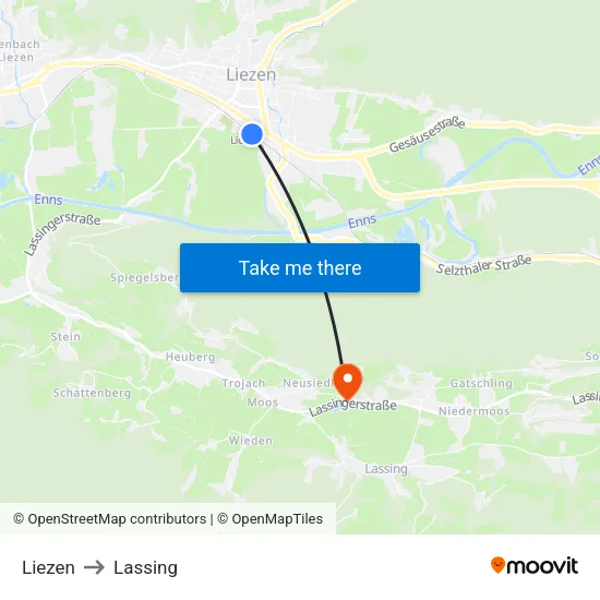 Liezen to Lassing map