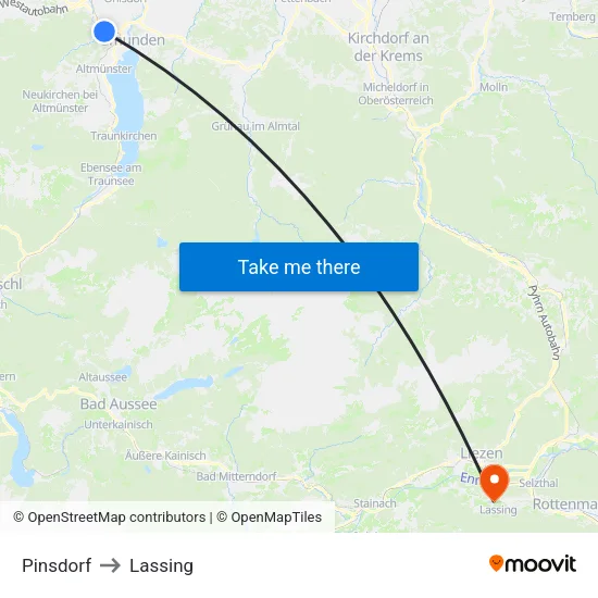 Pinsdorf to Lassing map