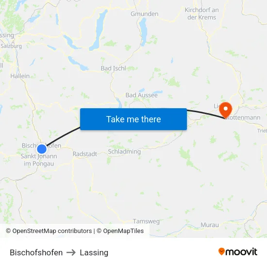 Bischofshofen to Lassing map
