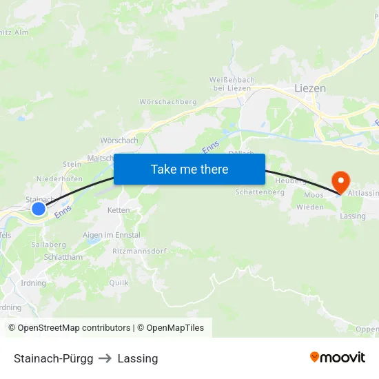 Stainach-Pürgg to Lassing map