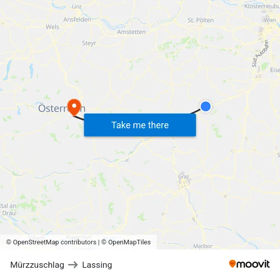 Mürzzuschlag to Lassing map