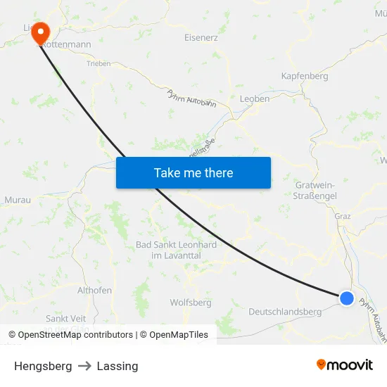 Hengsberg to Lassing map