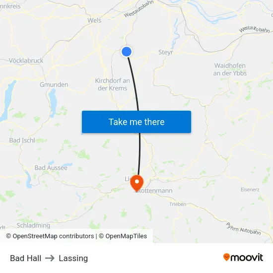 Bad Hall to Lassing map