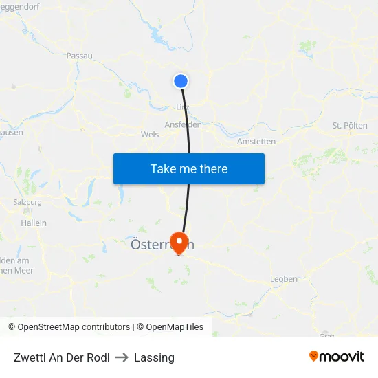 Zwettl An Der Rodl to Lassing map