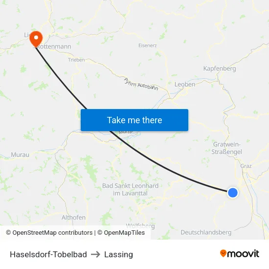 Haselsdorf-Tobelbad to Lassing map