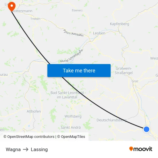 Wagna to Lassing map