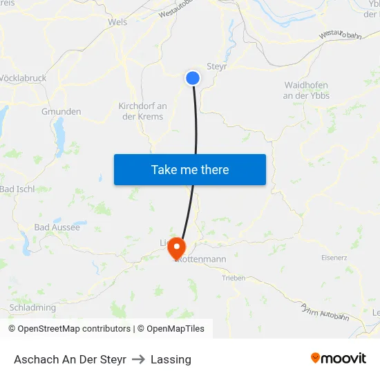 Aschach An Der Steyr to Lassing map